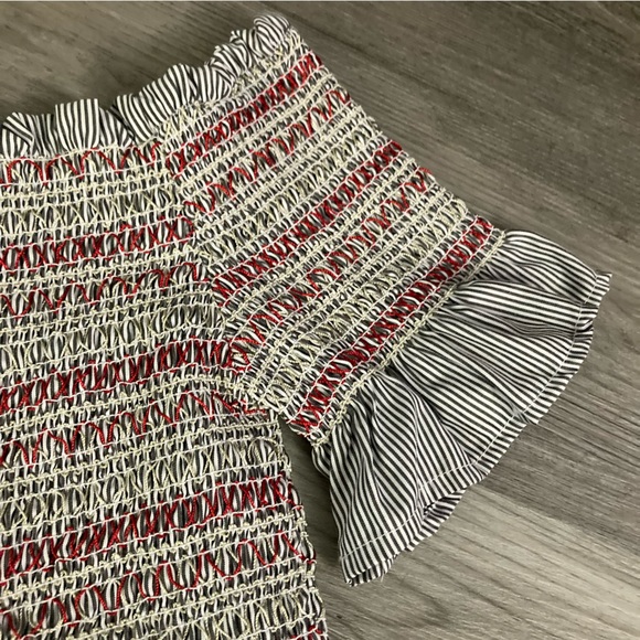 Style Envy striped smocked embroidered off the shoulder crop top - Picture 4 of 9